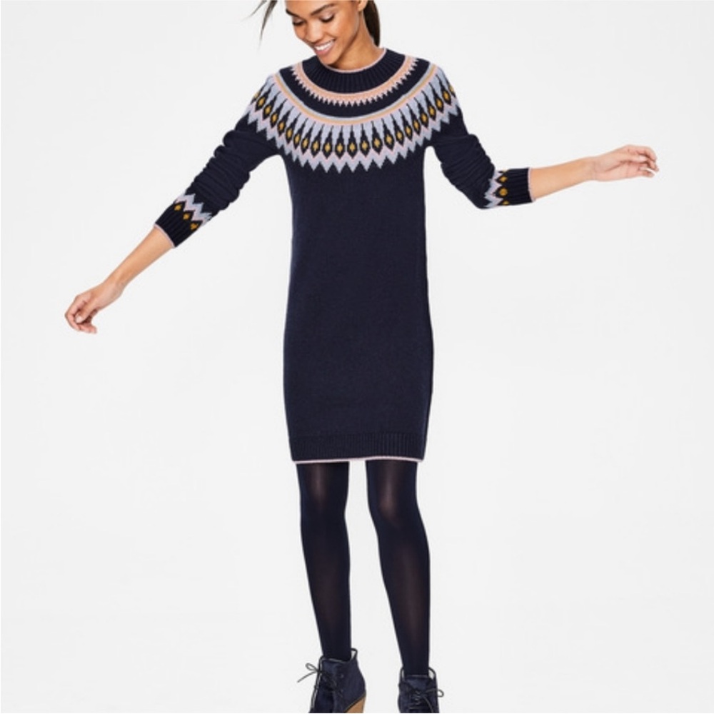 Boden Navy Sweater Dress with Fair Isle Pattern 16